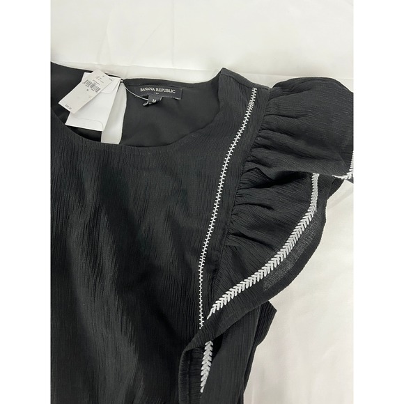 Banana Republic Black Dress Ruffle Sleeve Tie Waist Women's Size M - Picture 1 of 8